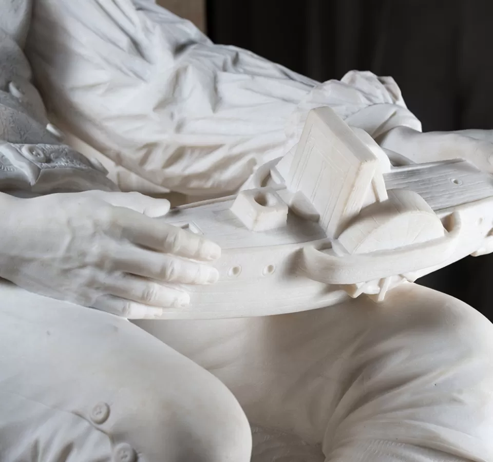 Detail of marble steamboat from the Robert Fulton statue in the National Statuary Hall Collection.