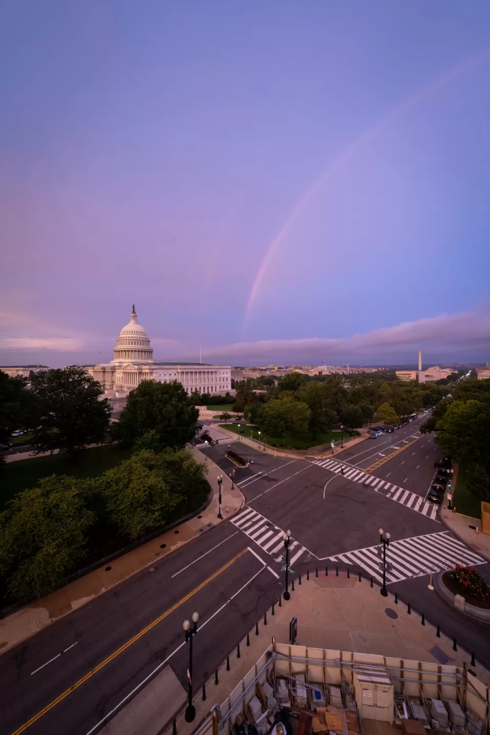 Rainbow at sunrise near the U.S. Capitol.